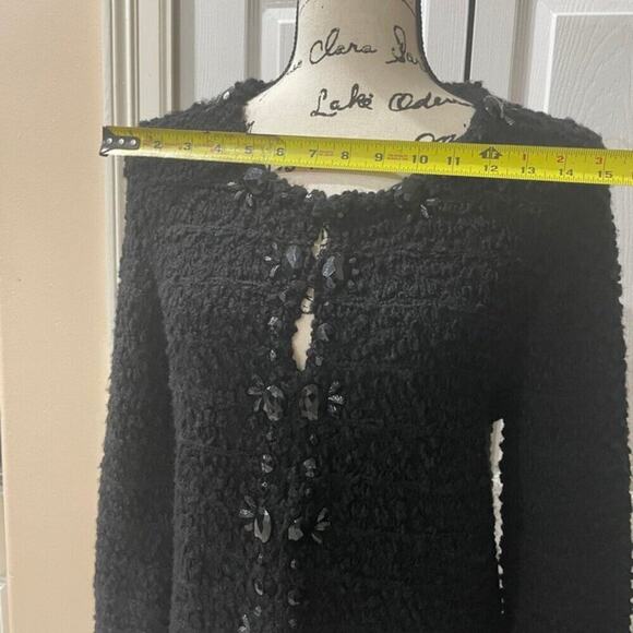 CHICOS TWEED SWEATER BLACK JEWELED Sz M FRINGED EMBELLISHMENT SOPHISTICATED - Picture 3 of 16